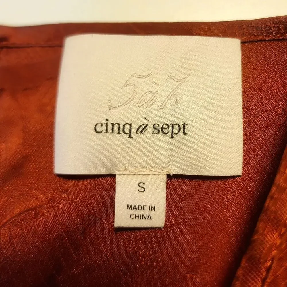 Cinq a Sept 100% Silk Ruffled Embossed Print Top with Button Closure Size Small - Picture 5 of 11